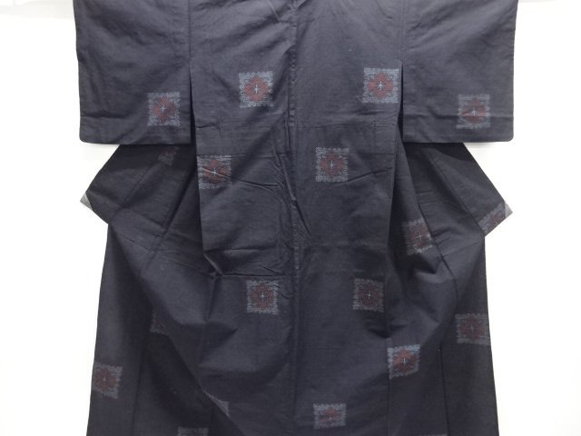 JAPANESE KIMONO / ANTIQUE HITOE KIMONO / SILK / MAWATA YUKI TSUMUGI / WOVEN FLOWER